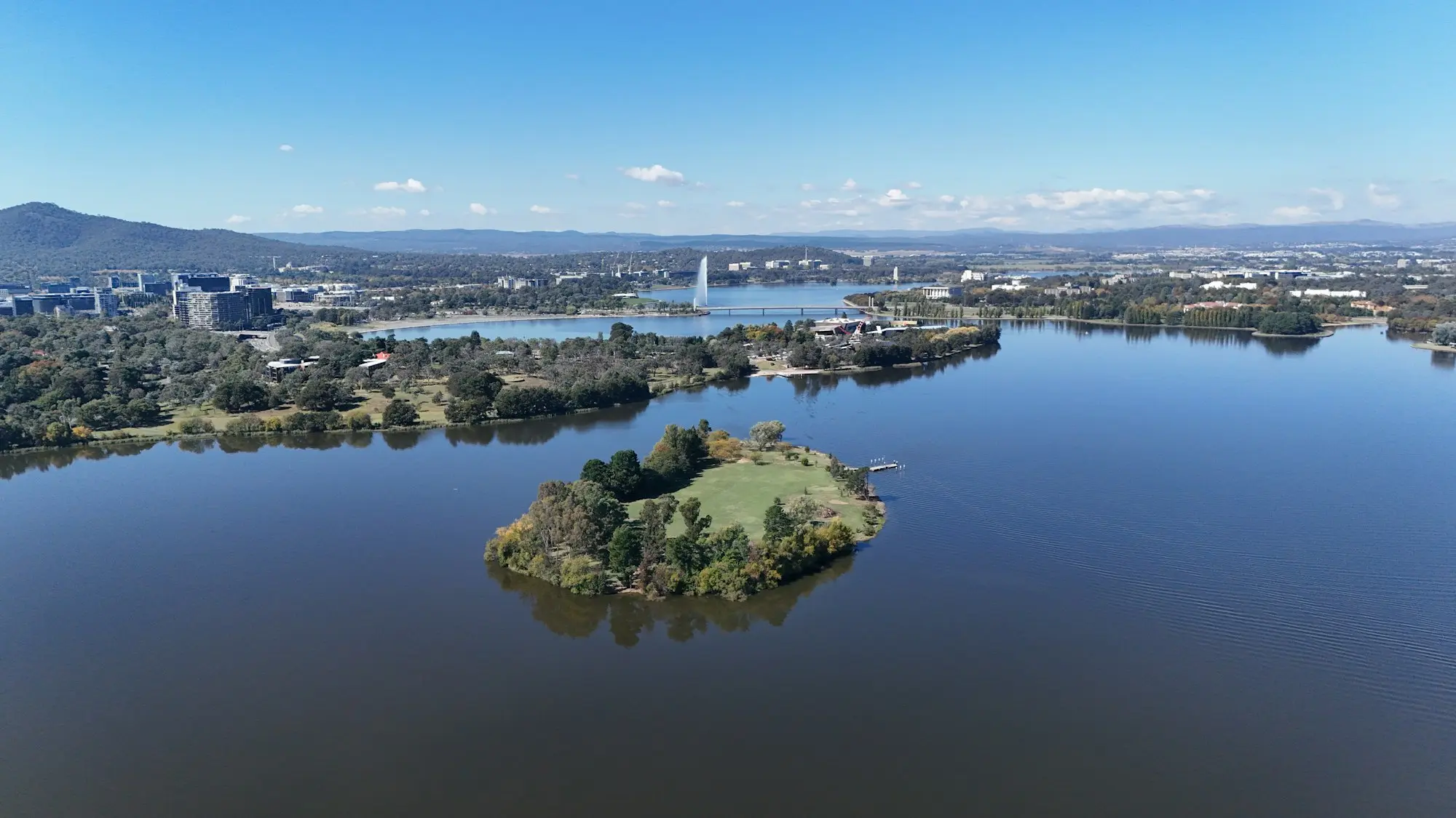 Lake Burley Griffin and the Canberra city area seen from above