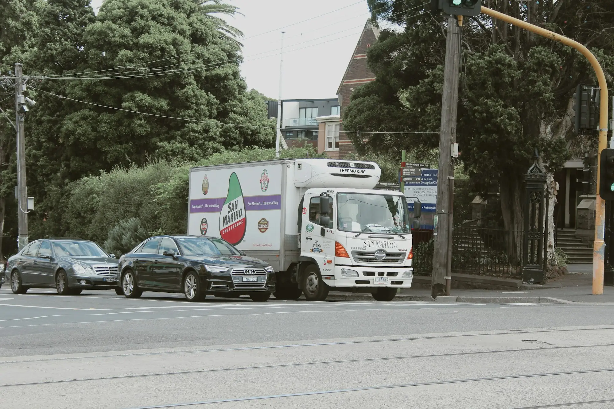 Refrigerated delivery truck parked kerbside on a Melbourne street